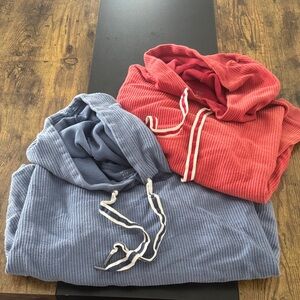 Aerie Red and Blue corded Hooded Sweatshirt combo